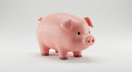 Obraz premium Cute cartoon pig stands softly lit against white background. AI Generated