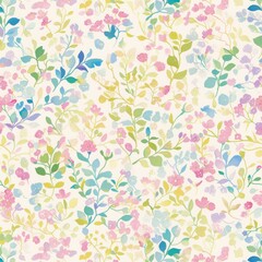 Pastel Watercolor Floral Pattern Seamless Design Delicate Spring Blossoms Soft Branches Background