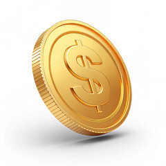 Shiny Golden Coin with Embossed Dollar Symbol isolated on transparent background