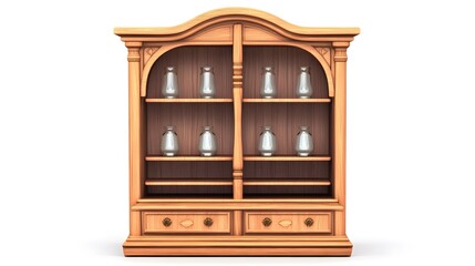 Ornate Wooden Cabinet with Shelves for Display and Storage in Classic Vintage Style