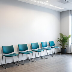 Interior of a modern waiting room. Clinical with empty chairs
