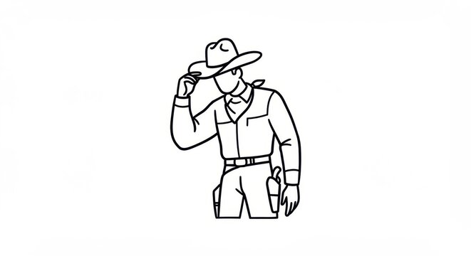 Cowboy Tipping His Hat - Simplified Illustration
