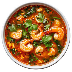 A Bowl of Thai Tom Yum Soup Spicy and Sour Shrimp Soup with CI Isolated on Transparent Background
