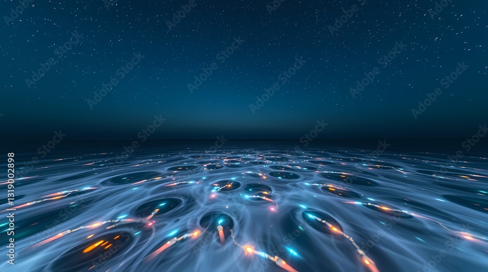 Poster abstract quantum realm: an abstract depiction of the quantum realm, with interconnected nodes of ene