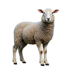 Naklejka premium A Serene Sheep Stands Peacefully Against A Bright Isolated on Transparent Background, Its Fluffy Fleece Gleaming Softly In The Light