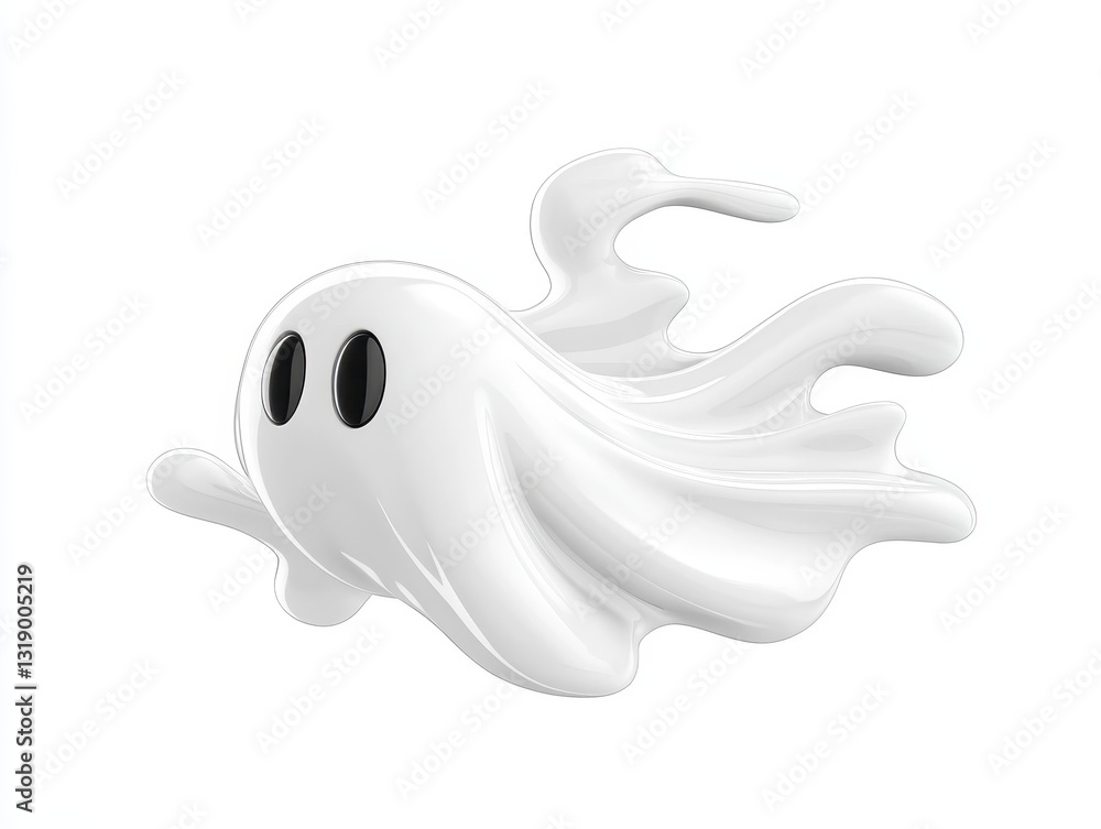 Poster cartoon ghost character floating with a playful expression and smooth design