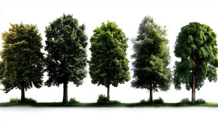 Obraz premium Five Deciduous Trees for Isolated on White Background.