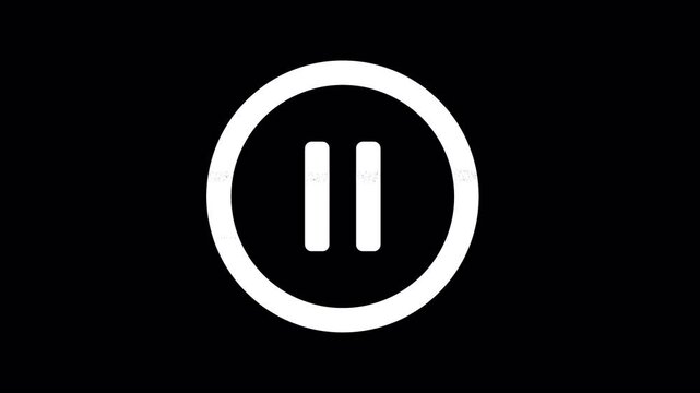 Icon pause circle is distorted. Glitch. Noise, chromatic aberration, geometric distortion. Transparent background, looped. In-Out looped. Alpha BW at the end