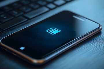 Smartphone screen with data transfer icon