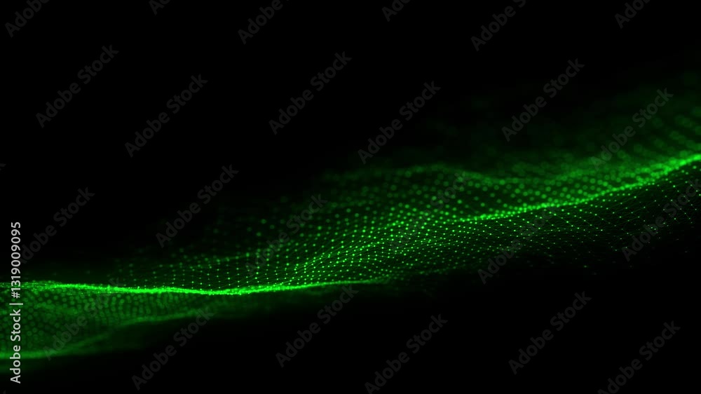 Poster abstract futuristic wave with moving dots. flow of colored particles and lines. cyber technology ill