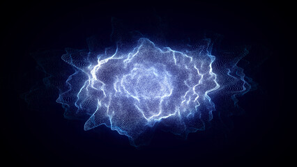 Blue sphere consisting of points and lines. Modern wireframe elements. Technology grid sphere. 3d rendering.