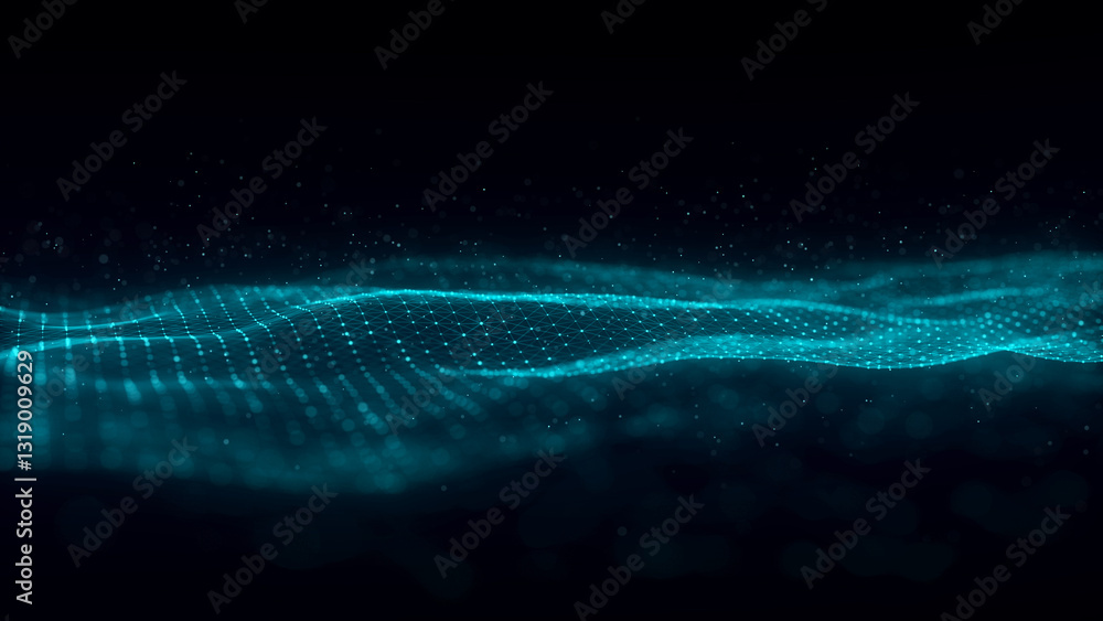 Poster color abstract wave background with dots and lines moving in space. technology illustration. futuris
