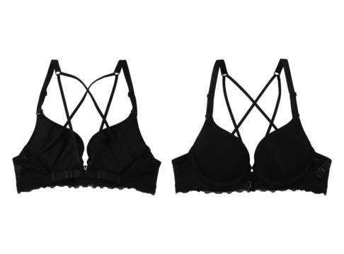 black bra back and front  view on transparent 