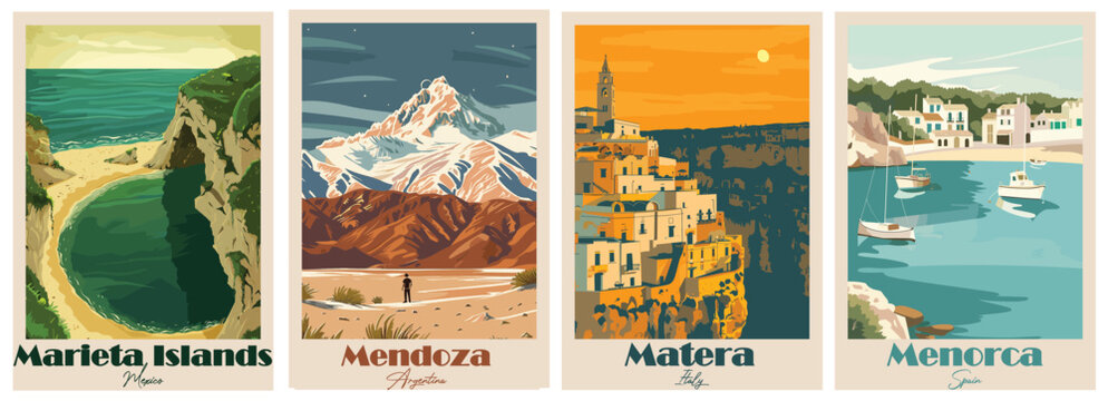 Vintage Travel Poster &ndash; Marieta Islands, Matera, Mendoza, Menorca