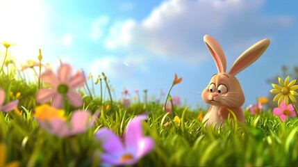 Fototapeta premium Adorable Cartoon Grassland Background: A Charming and Whimsical Scene. Delight in the Colorful and Fun Atmosphere