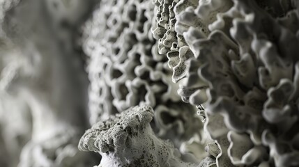 Close-up of intricate layered rock formations with subtle textures and earthy tones, showcasing natural geological patterns and detailed mantle structures. Earth science and geology concepts.