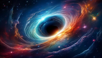 Obraz premium Black Hole concept in deep space galaxy with stars and interstellar planets