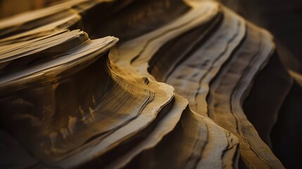 Close-up of intricate layered rock formations with subtle textures and earthy tones, showcasing natural geological patterns and detailed mantle structures. Earth science and geology concepts.