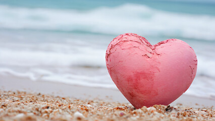 pink heart on the beach