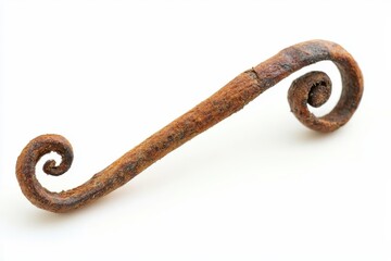 Obraz premium Rusty Metal Hook with Intricate Curl Design on White Background