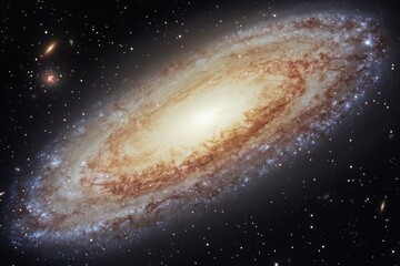 Spiral galaxy with luminous center in deep space. AI image