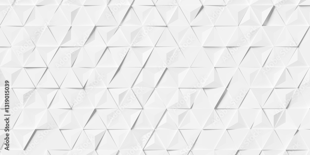 Poster array of white triangular pyramids with randomly moved centers background wallpaper banner