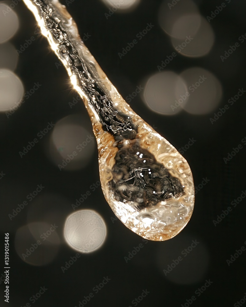 Poster close-up of water droplet with sparkling highlights and bokeh effect