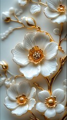 Gold white floral wall elegant high resolution hd picture