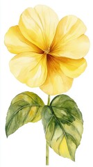 Naklejka premium Yellow Flower with Green Leaves in Watercolor Style Artwork