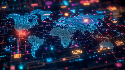 Fototapeta premium Global Network Digital World Map Technology Background