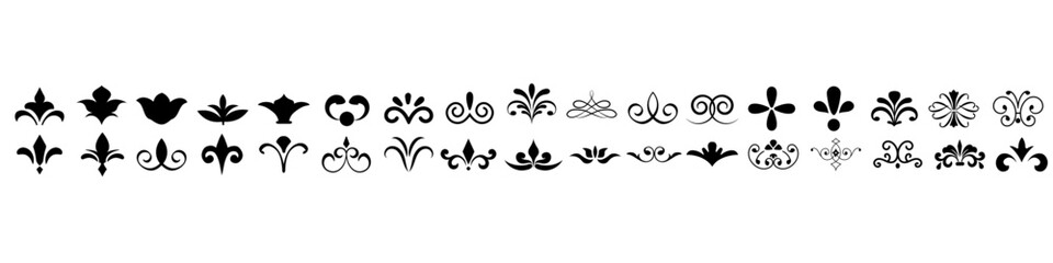 Decorative icon vector set. Ornaments elements illustration sign collection. Decorative elements symbol or logo.