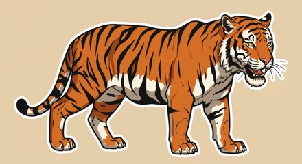 Obraz premium Proud Tiger Sticker Vector Design in Earthy Tones