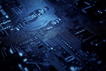 Minimalist dark blue technology background with circuit patterns
