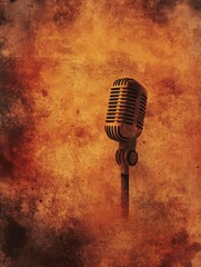 Vintage Microphone on Grunge Texture Background, Symbolizing Music, Nostalgia, and Retro Style. Ideal for Music Posters, Album Covers, and Vintage Designs.