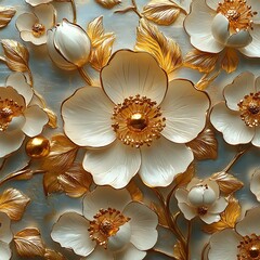 Golden embossed floral 3D pattern stylish artwork high resolution hd photo