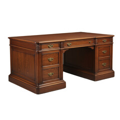 A classic wooden desk with multiple drawers for office or study use.