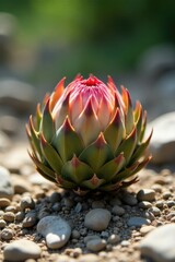 Prickly artichoke on uneven stone ground surface, stone, earthy, artichoke