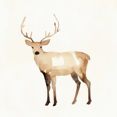 Elegant Watercolor Illustration of a Deer with Antlers