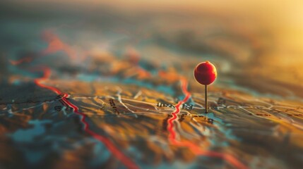 A map with a red pin pointing to a specific location is perfect for travel guides or travel blogs to emphasize the importance of an itinerary or destination.