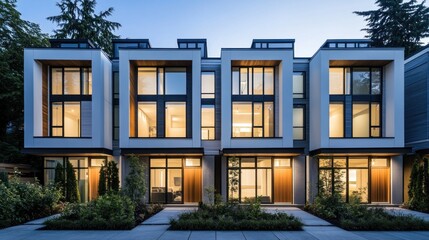 Modern Townhomes with Illuminated Windows