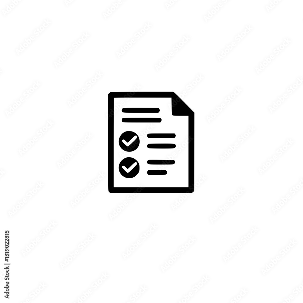 Poster checklist icon: a minimal and graphic illustrating a document with checked items ideal for task mana