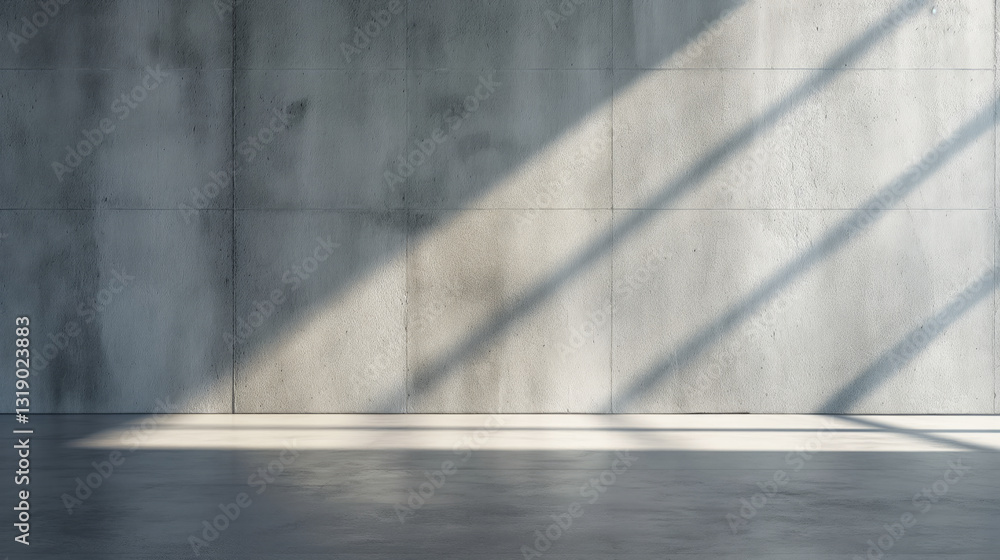 Poster concrete gray empty room copy space mock up with sunlight beam and place for design. concrete wall b