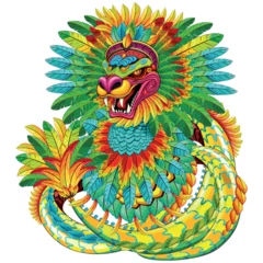 Qeztacoatl Coloful Feathered Serpent of the Aztec Mythology Tattoo Style Vector illustration isolated on white 