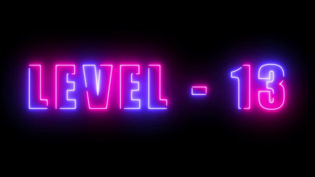 level 11 to 13 neon bright text font colorful 4k video animation. next level processing animation.3