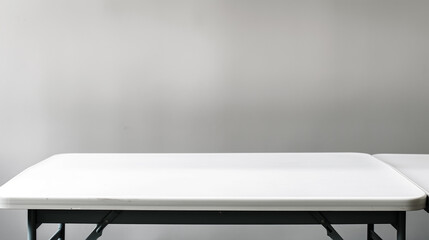 White table mock up background. White table sunlight and shadows with white walls. Empty table copy space geometrical form
