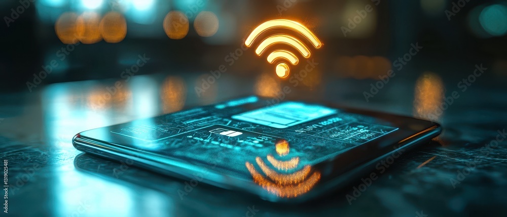 Aufkleber digital wallet concept a smartphone displaying a wireless signal symbol against a blurred background