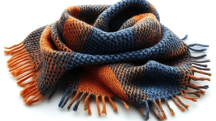 Soft Warm Autumn Winter Blue Orange Plaid Check Wool Scarf Shawl