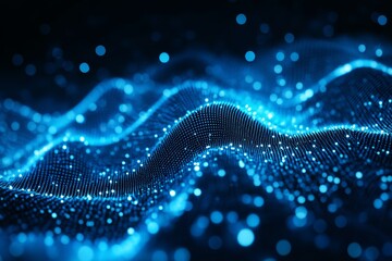 3D futuristic digital wave with glowing blue dots and lines

