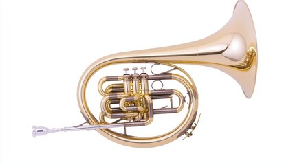Obraz premium Gleaming Golden French Horn on White Background