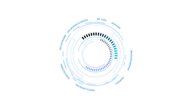 Isolated futuristic digital HUD interface with circular blue and black elements on a white background. Technology and innovation concept. 3D Rendering.